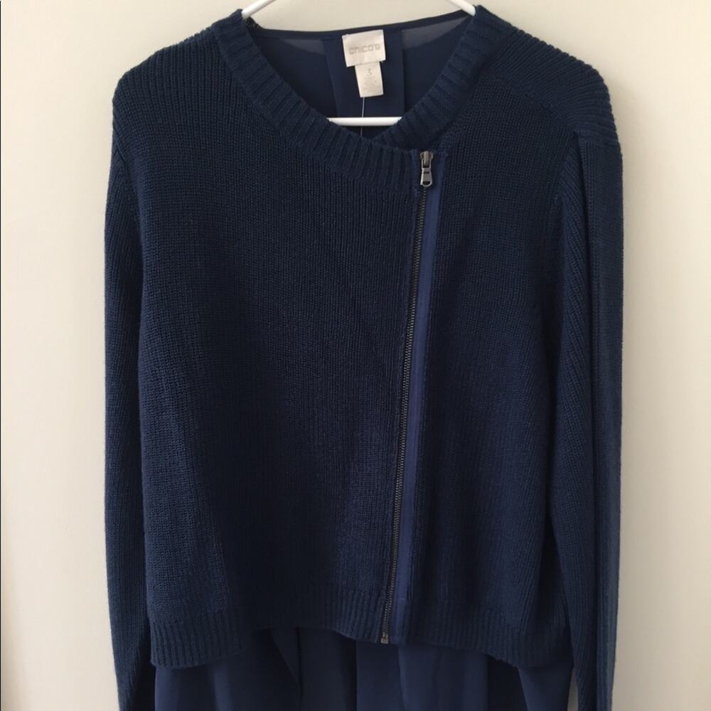NWT Chico Asymmetrical Hi-Lo Sweater with Chiffon Drape Top Large
